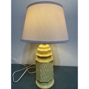 Vintage 60s MCM Yellow Faux Bamboo Ceramic Table Lamp Hollywood Regency